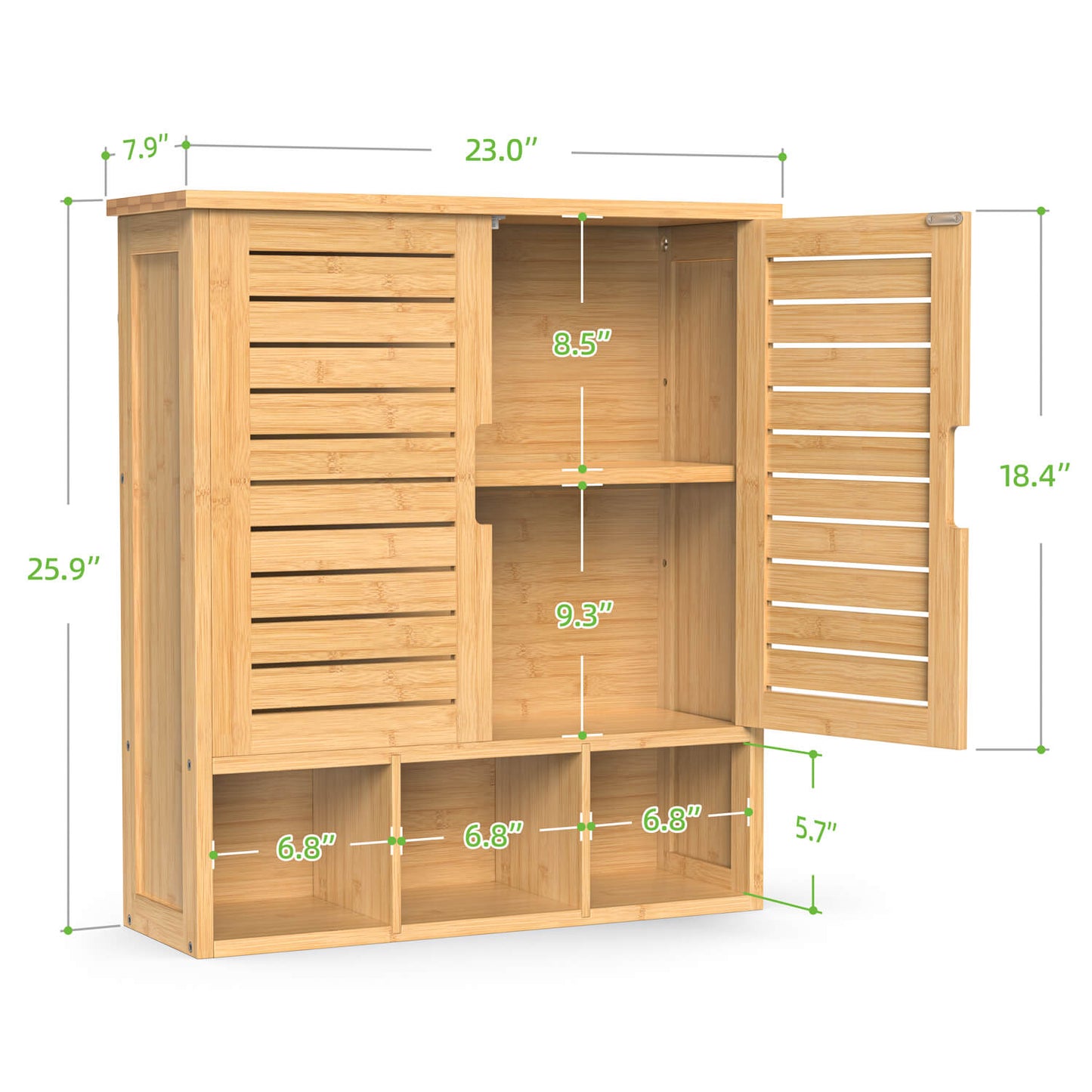 Removable Bamboo Two-Door Wall Mounted Bathroom Cabinet