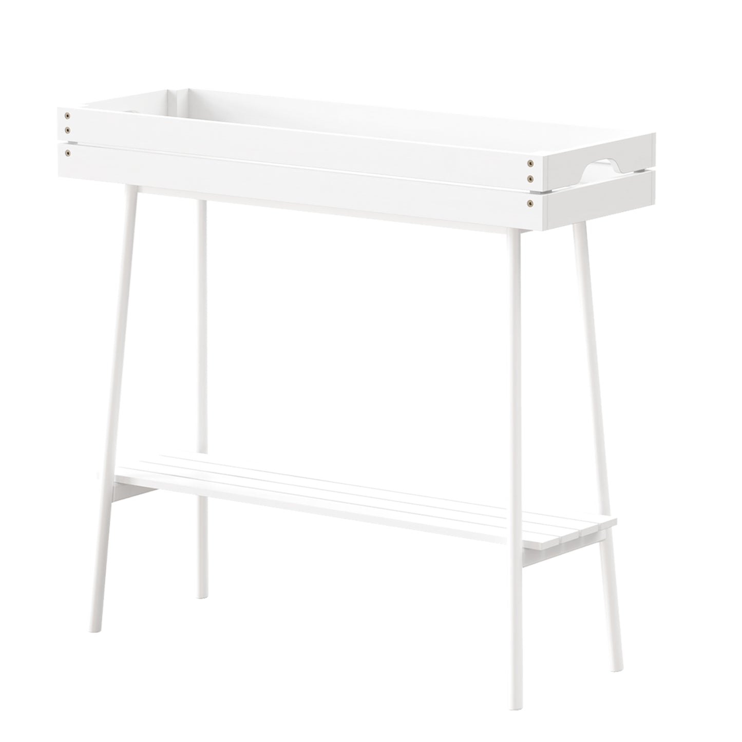 2-Tier Bamboo Plant Stand Table with Metal Legs (White)