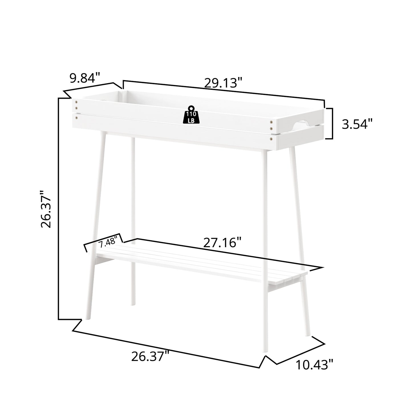 2-Tier Bamboo Plant Stand Table with Metal Legs (White)