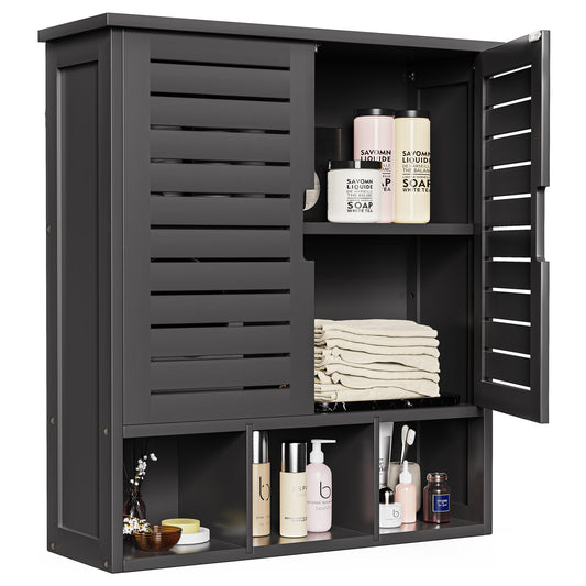 Removable Bamboo Two-Door Wall Mounted Bathroom Cabinet (Black)