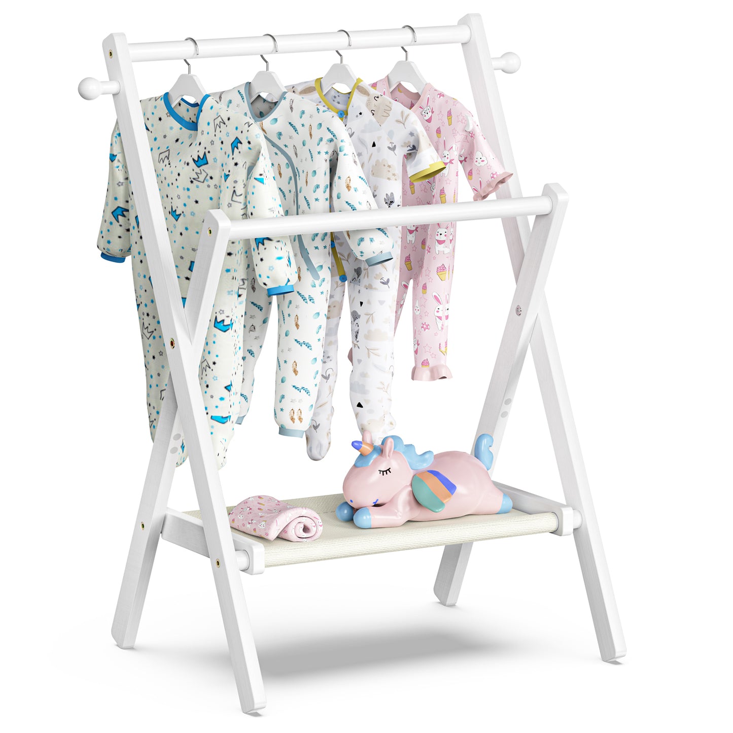 Baby & Pet Clothes Rack with Storage Shelf (White)