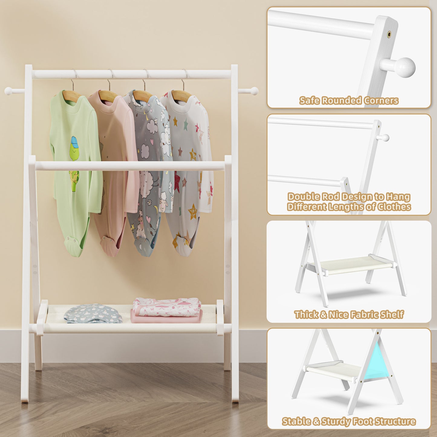 Baby & Pet Clothes Rack with Storage Shelf (White)