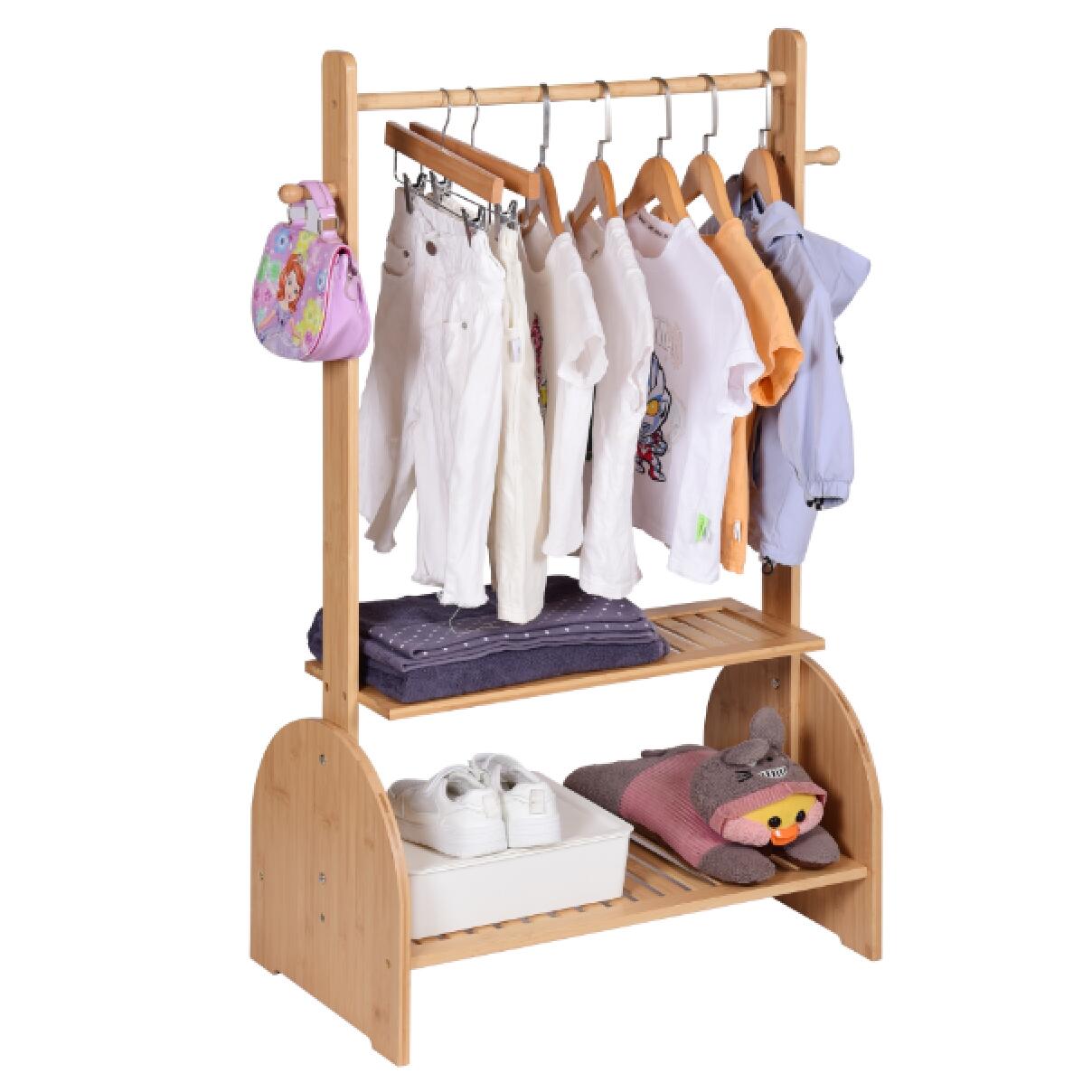 Bamboo Kids Clothing Rack with Adjustable Rods