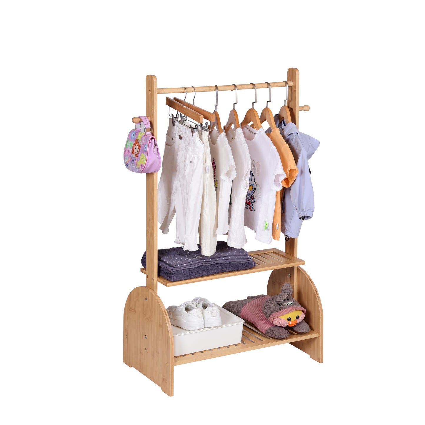 Bamboo Kids Clothing Rack with Adjustable Rods