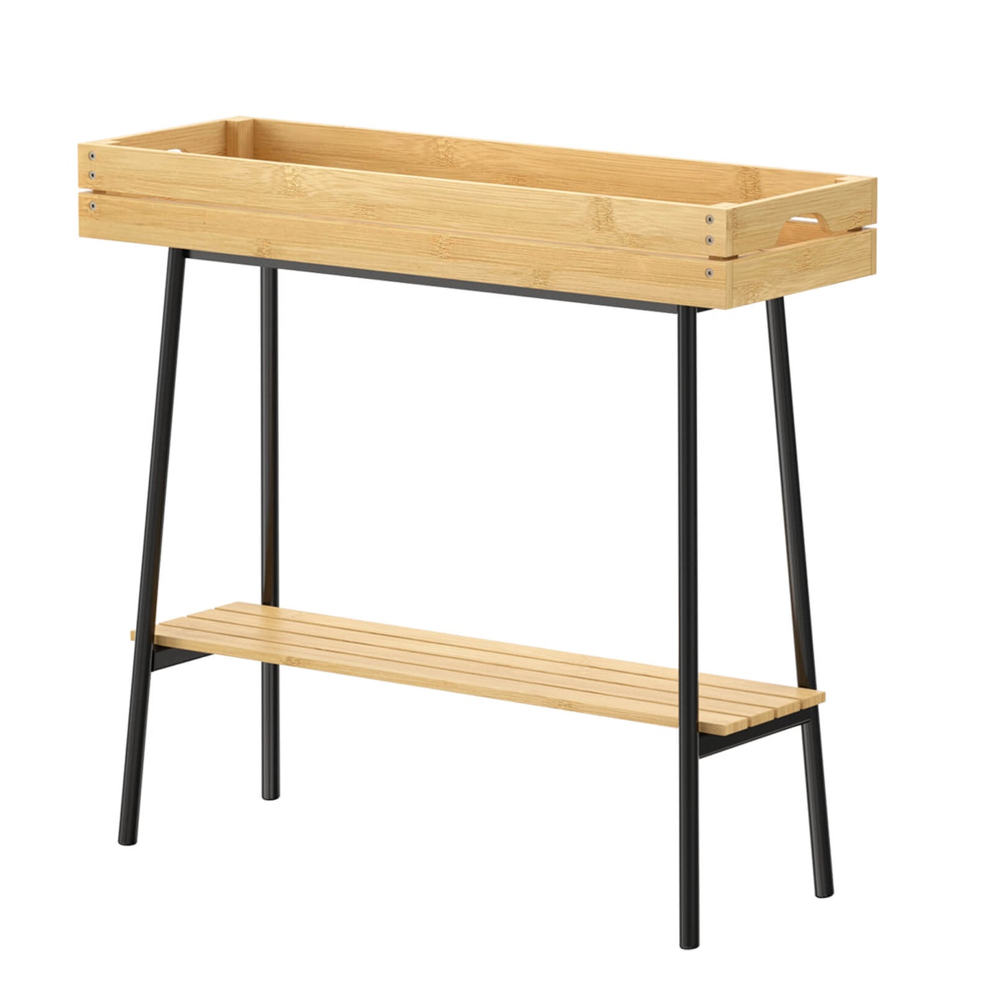 2-Tier Bamboo Plant Stand Table with Metal Legs