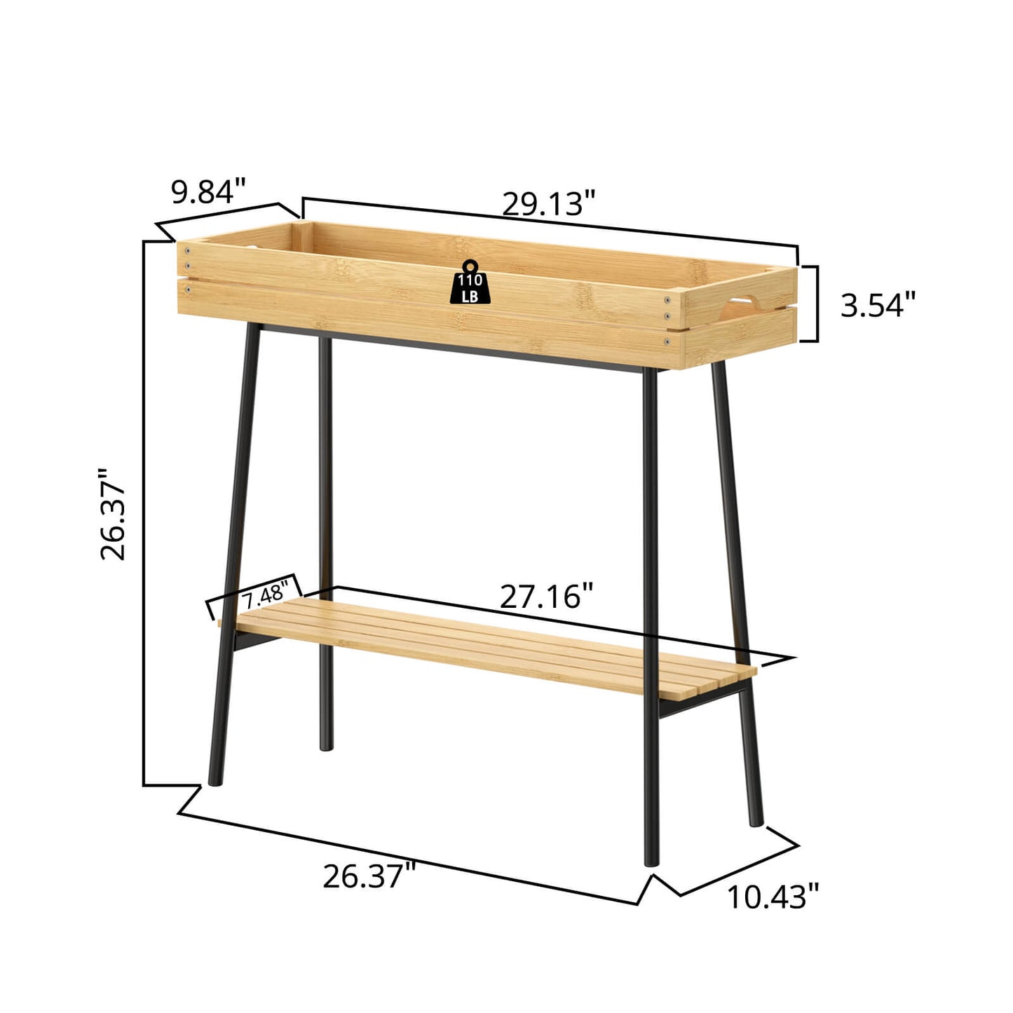 2-Tier Bamboo Plant Stand Table with Metal Legs